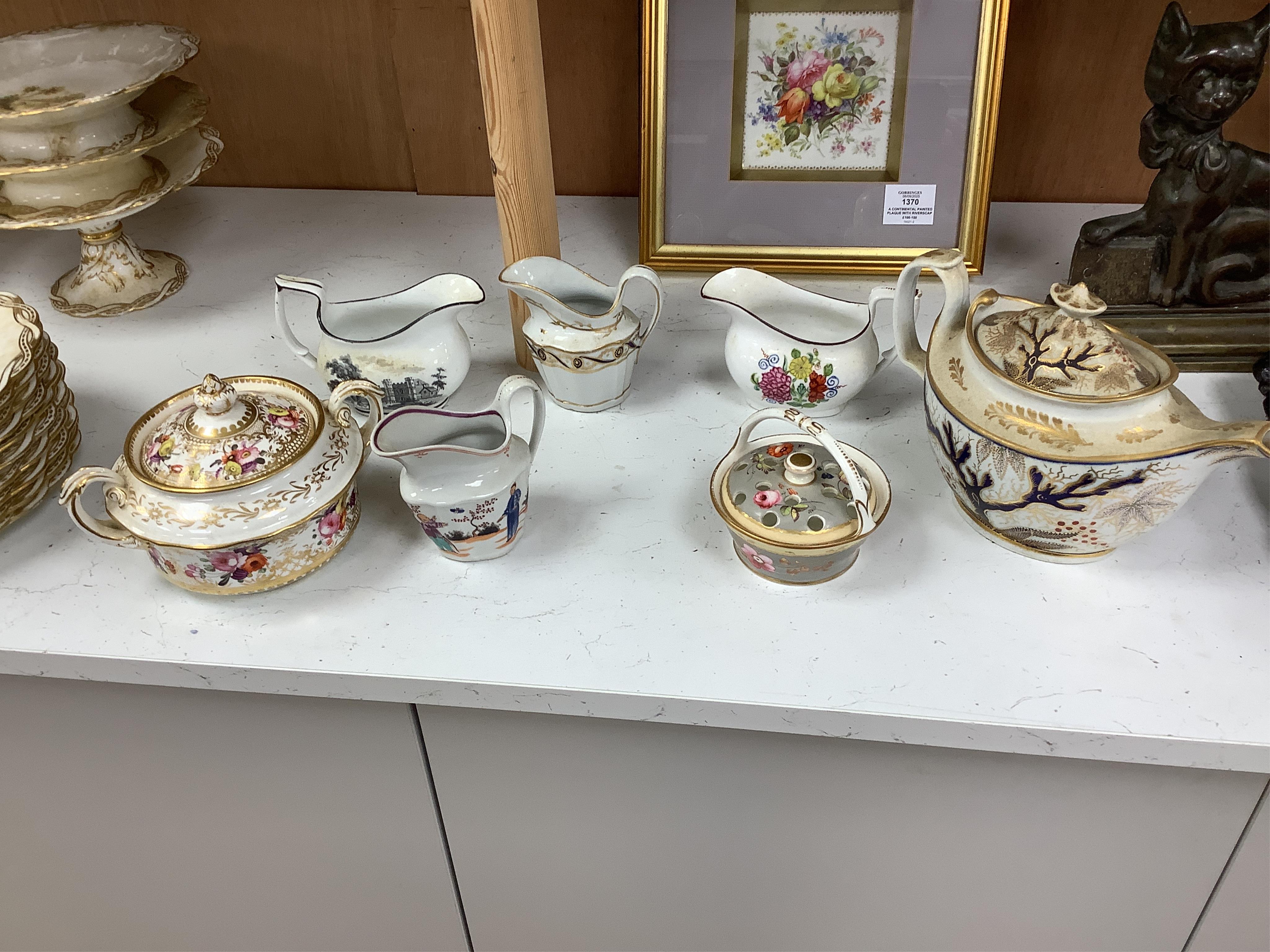 A collection of early 19th century English porcelain tea, dessert and dinner wares including Derby dessert plates, Bloor Derby, Barr Flight & Barr plate, Spode, Coalport etc.